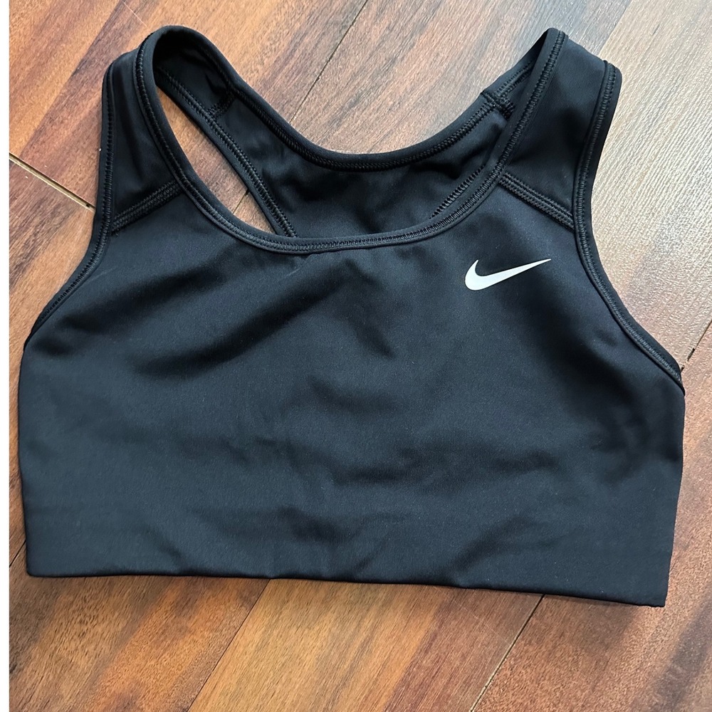 Nike Dri-FIT Swoosh Sports Bra Black Racerback Medium Support Womens XS